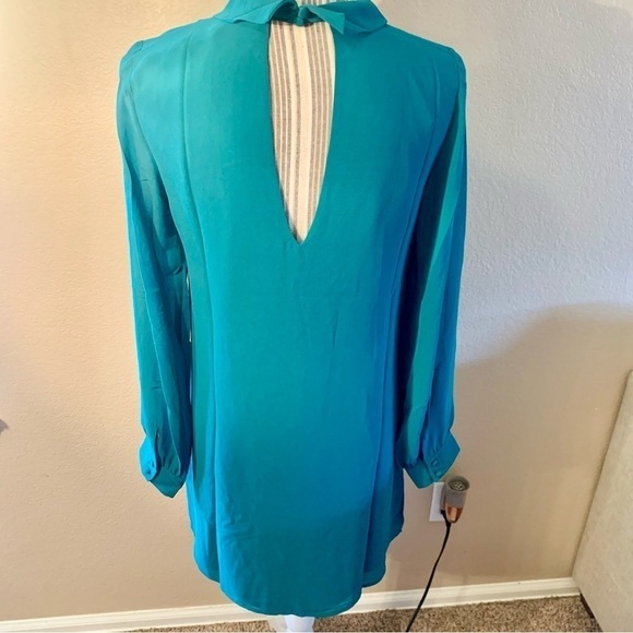 NWT Mini Dress Small Naked Zebra Green Teal Shirt Dress Keyhole Long Sleeved NEW - Picture 6 of 16
